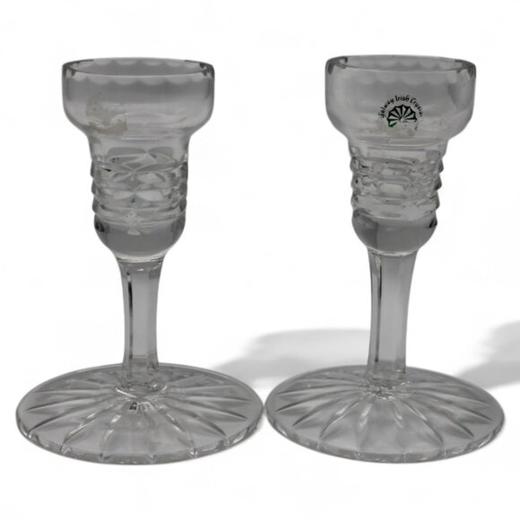 Galway Irish Crystal Candle Holders With Intricate Design - Set Of 2 - Picture 1 of 4